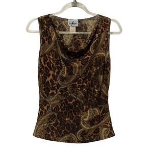 Vintage Y2K Leopard Print Cowlneck Top M Indie Sleaze Messy Girl Chic Glam Luxe